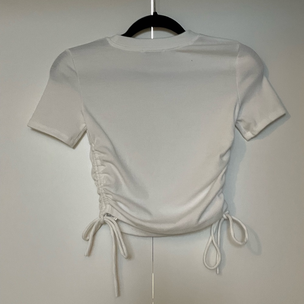 Zara Ruched Ribbed White Top - Picture 4 of 5
